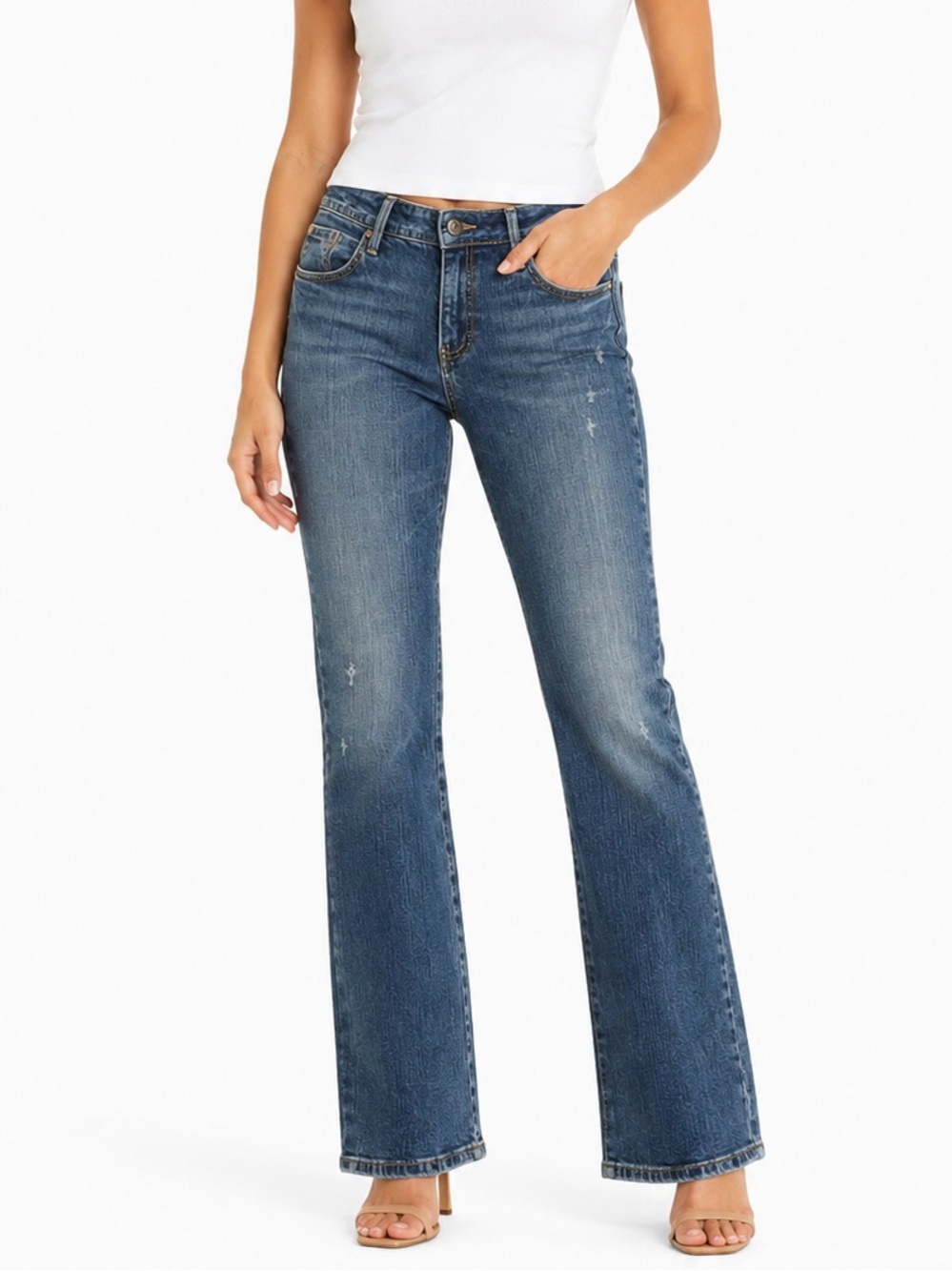 Vigoss Jeans Women’s Size 11/12 31 Bootcut Distressed Stretch Blue Denim